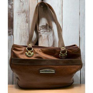 Bechamel Shoulder Bag Brown Faux Leather Purse Gold Trim